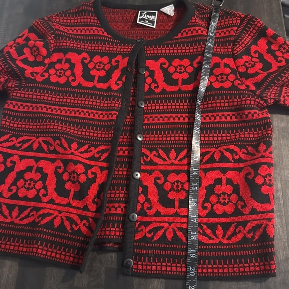 Lennie Nina Leonard Red & Black Cardigan Look Sweater Built In Shell Size Sm P - Picture 7 of 7